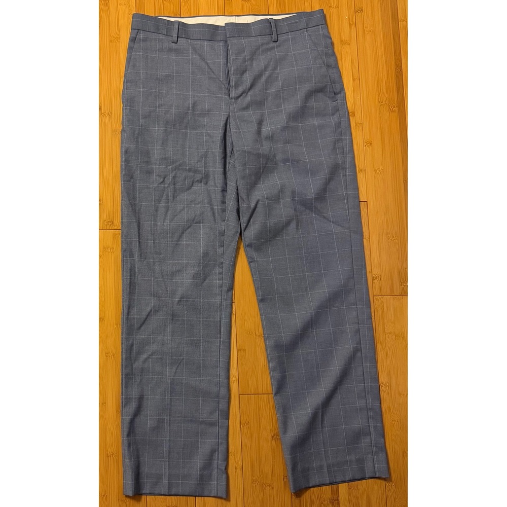Murano Zac Fit Mens Blue Windowpane Plaid Dress Pants 32x30 Modern Comfort